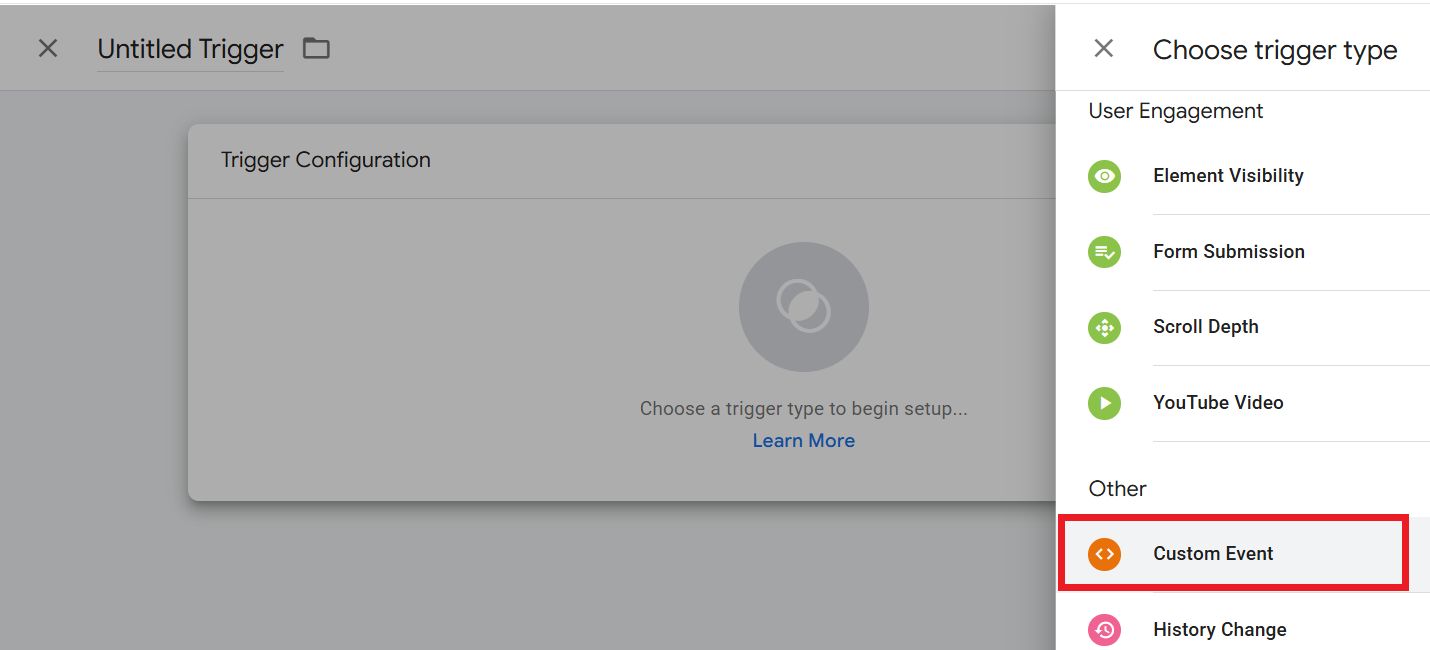 Select custom event trigger