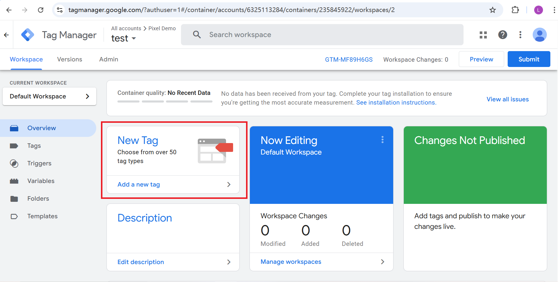 GTM Dashboard - New Tag